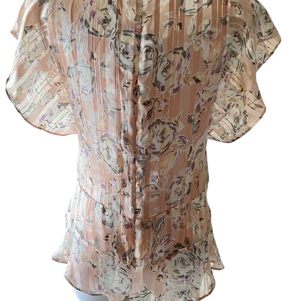 MAETTE Women's‎ Sheer Floral Ruffle Peplum Blouse Top Size S